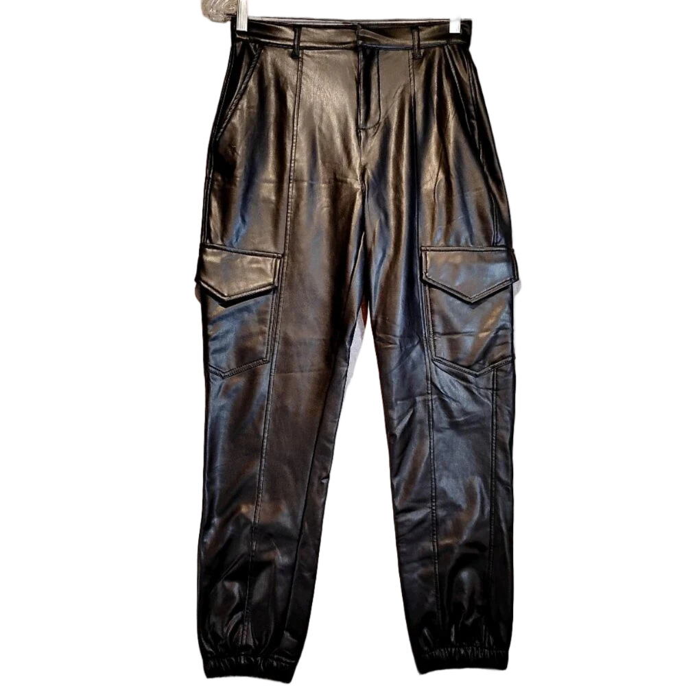 Streetwear Society NWOT Black Vegan Faux Leather Moto Cargo Pants in Size Small